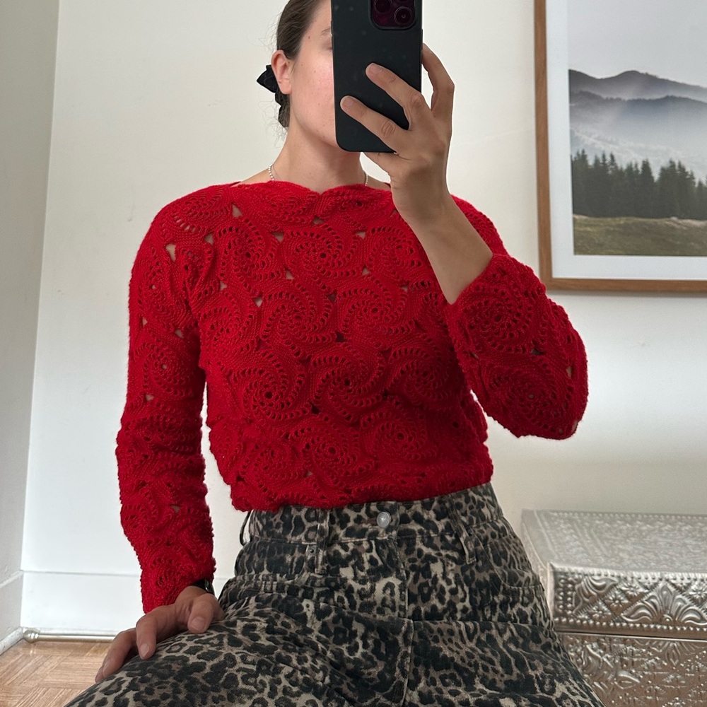 Red Crochet Sweater